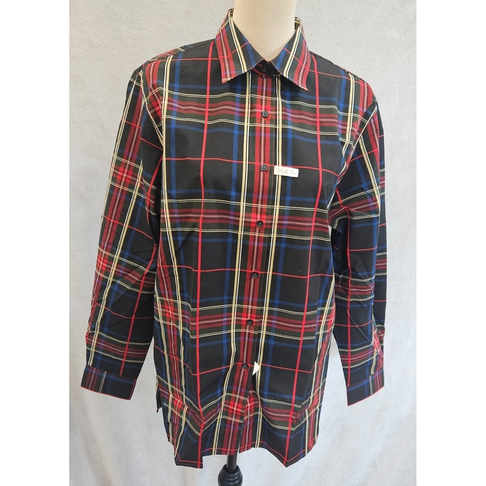 VTG Foxcroft Plaid Button Down Shirt Size 12 Deadstock Y2K Wrinkle Free Black